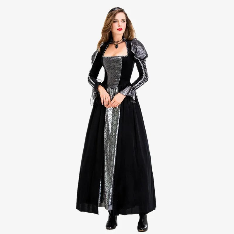 Halloween Jour des Morts Sexy Européen Médiéval Rétro Cour Gothique Reine du Poison Maléfique Vampire Costume Carnaval Fête Diable Sorcière