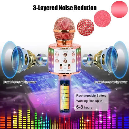LED Wireless Bluetooth Handheld Microphone for Kids Singing Karaoke KTV Colorful Light Eliminate Music Original Sound Speaker