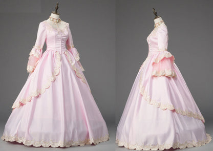 Robe de bal Marie-Antoinette géorgienne en satin, robe de soirée victorienne pour femme