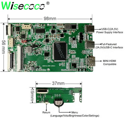 Wisecoco 14.5 Inch Stretched Bar LCD Display IPS 2560x720 2K Long Strip LCD Panel Capacitive Touchscreen USB-C Driver Board