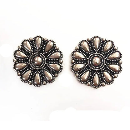 30mm Bright Silver Western Cowboy Horse Saddles Leathercraft Belt Bag Shoe Flower Conchos Buckle Screw Back Decoration Buttons