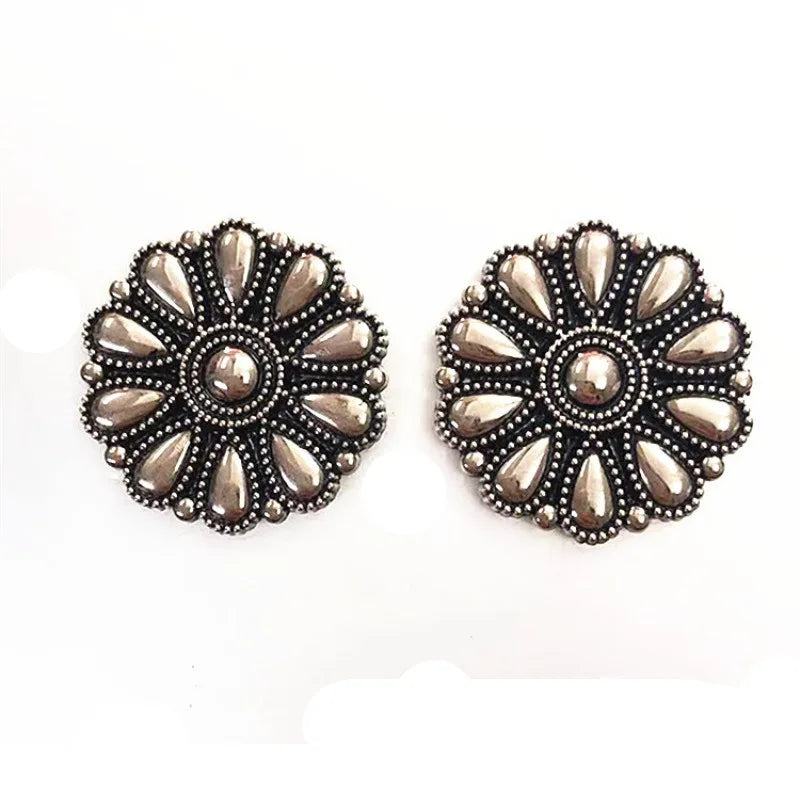 30mm Bright Silver Western Cowboy Horse Saddles Leathercraft Belt Bag Shoe Flower Conchos Buckle Screw Back Decoration Buttons