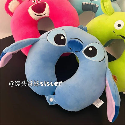 Cartoon Stitch U-shaped Neck Pillow Kawaii Stuffed Anime Comfortable Alien Sullivan Nap Pillow Airplane Travel Pillow Xmas Gifts