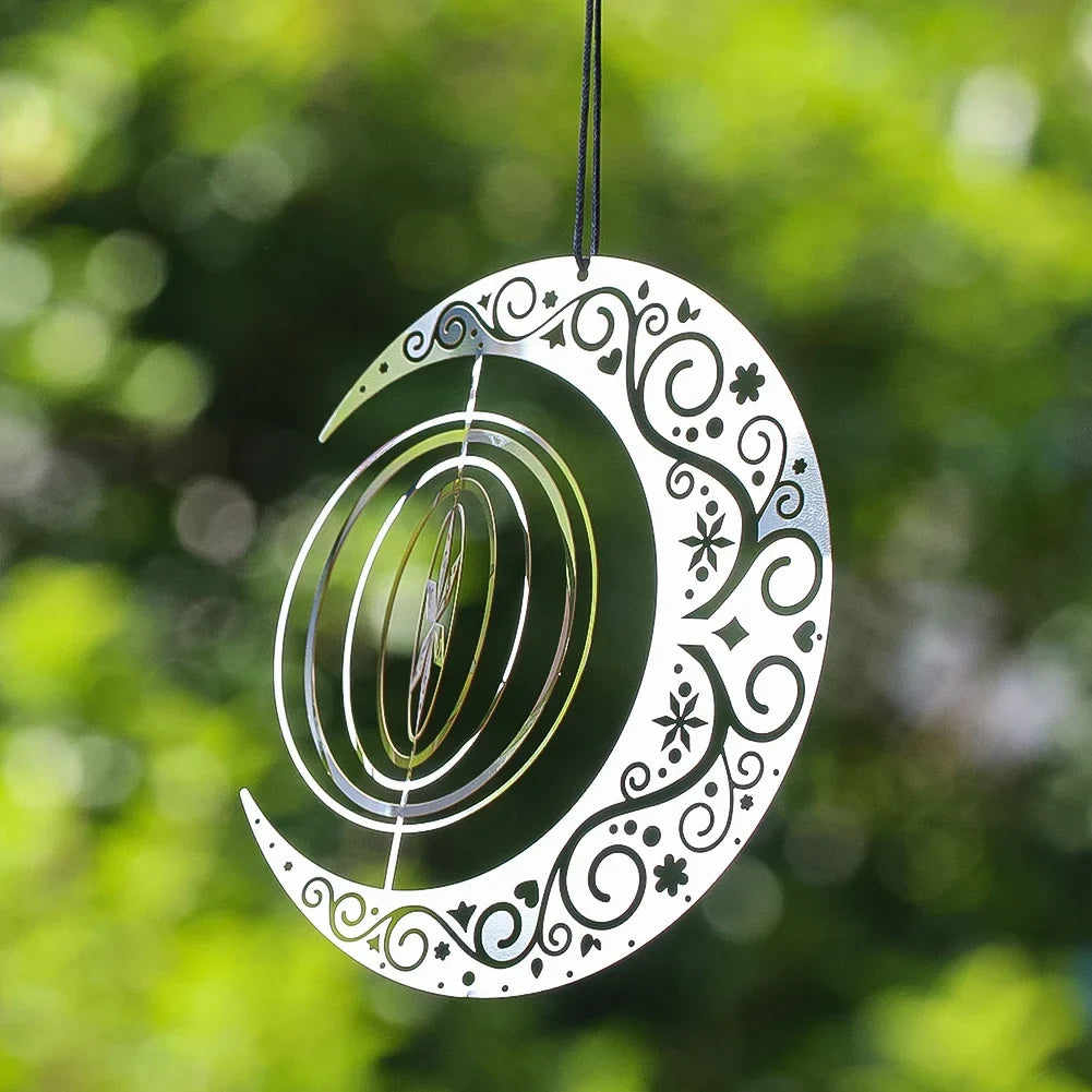 Moon Snowflake Wind Spinner Hanging Stainless Steel 3D Whirligigs Wind Chimes Catcher Yard Garden Christmas Decor Bird Deterrent