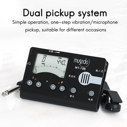 Musedo Accordeur MT-70B avec réinitialisation-On 514 up et Microphone Intégré Électronique 3 en 1 LCD Tuner Metronome Tone Generator pour Guzheng