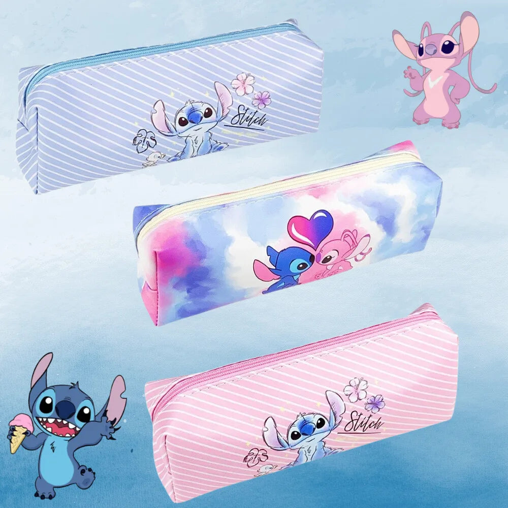 MINISO Stitch Anime Pencil Case Stitch Print Pen Bag  Cartoon Students Storage Bag Stationery kids Toy Student Christmars Gift