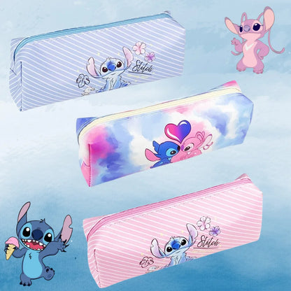 MINISO Stitch Anime Pencil Case Stitch Print Pen Bag  Cartoon Students Storage Bag Stationery kids Toy Student Christmars Gift