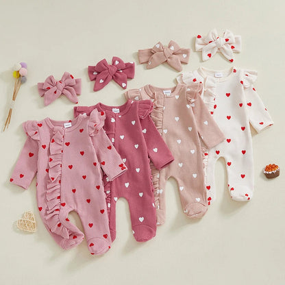Tregren - Combinaison pour nouveau-né fille, pyjama à volants, fermeture éclair, avec bande de sauna