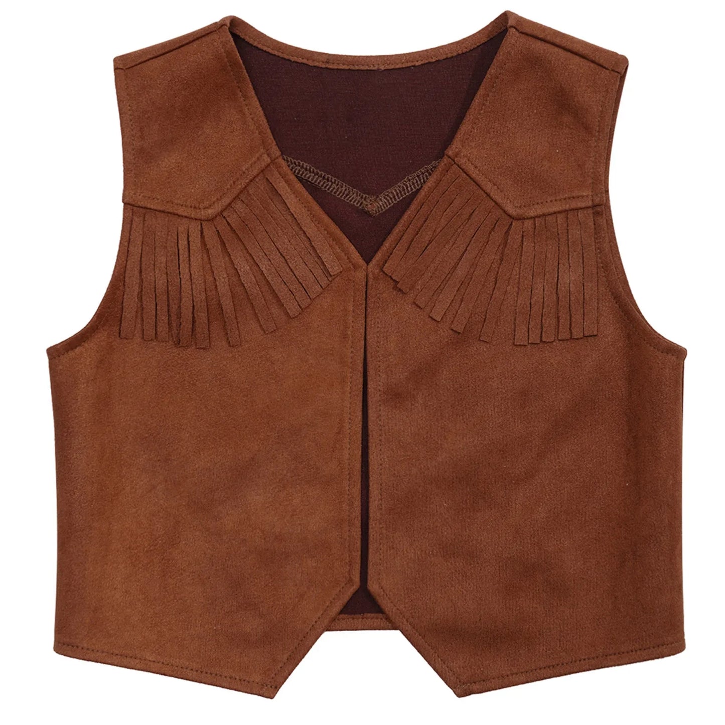 Enfants Garçons Filles Western Cowboy Cowgirl Costume Gilet à Franges en Suède avec Foulard Bandana Chapeau Halloween Carnaval Fête Cosplay Tenues
