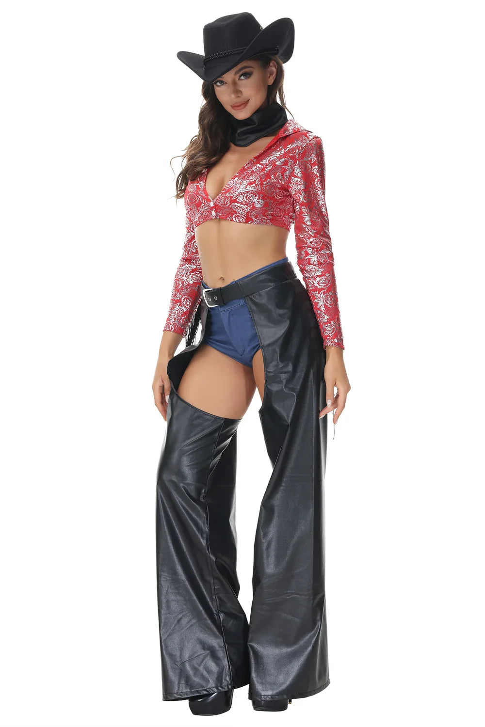 Costumes de Cowboy de ixd'Halloween pour Femme Adulte, Uniforme de Cosplay de Cowboy de l'Ouest, Gothique et Sexy, Costume de Carnaval Trempé, 6 Pièces/Ensemble