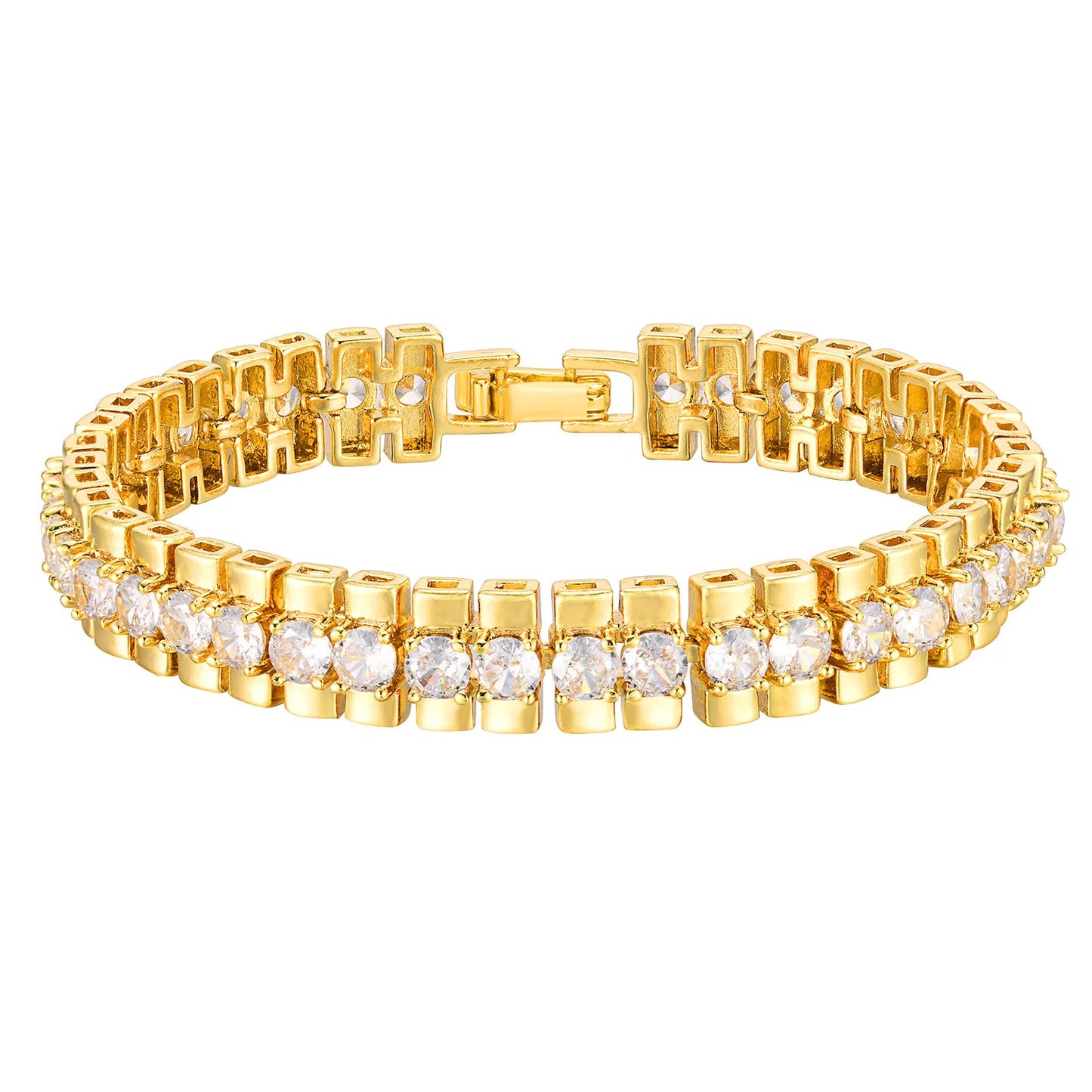 Paperclip Chain Bracelet 14K Gold Plated Cubic Zirconia Watch Strap Chunky Link Adjustable Stackable Jewelry For Women Girl Gift