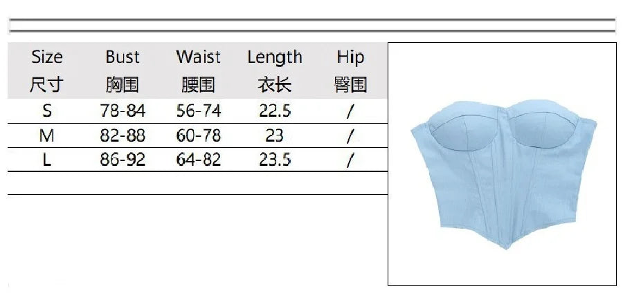 Harajuku Casual Female Imitation Cowboy Vest 2024 New Fashion Wrapped Chest Backless Strap Waist Solid Color Fishbone Tops Femal
