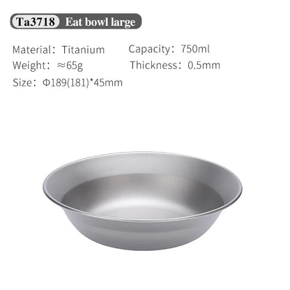 Tiartisan-Filles à repas de camping en titane, assiettes, ustensiles, randonnée en plein air, ultraléger, portable, empilable, plats à salade, ensemble de britware