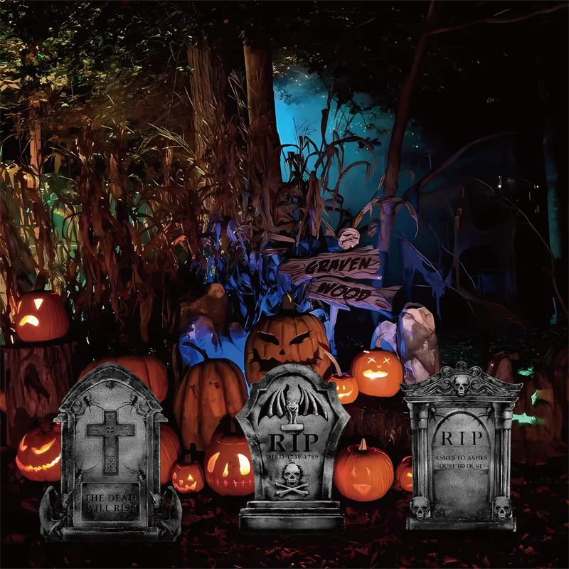 3/6Pcs 2024 Halloween Tombstone Decor Skull Tombstone RIP Letters Bad Omens Haunted House Decor for Patio Garden Frighten Kids