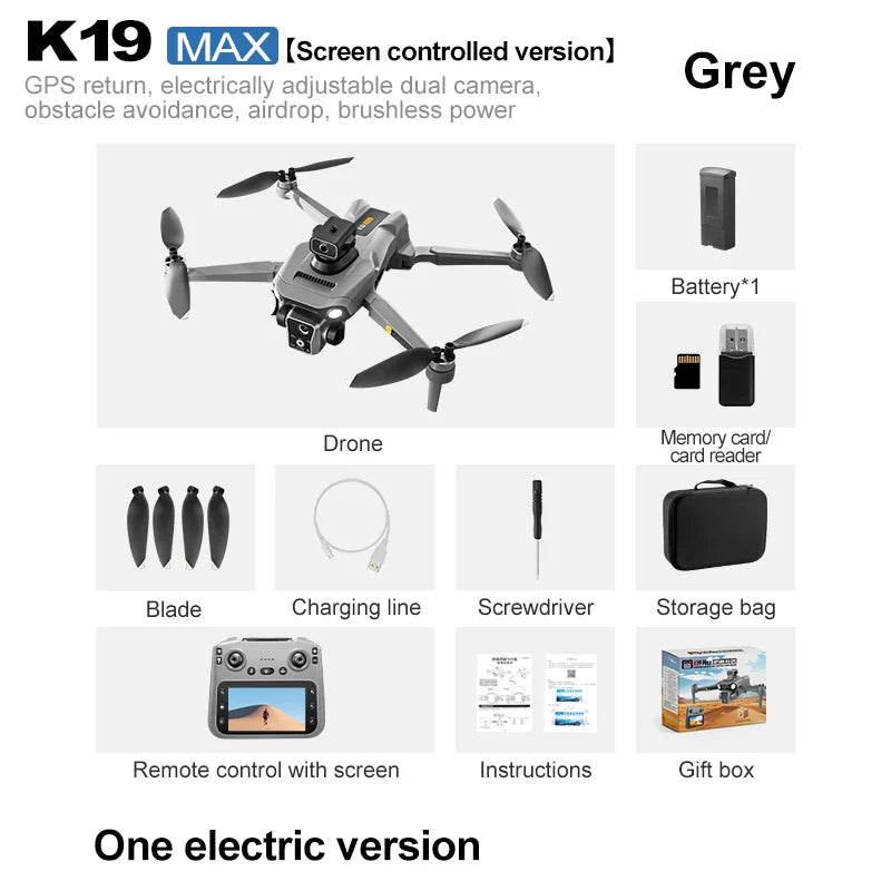 Nouveau K19MAX GPS Drone pêche Air lancer 5G 4.5 écran 360 ° Évitement d'obstacles laser FPV HD caméra professionnelle Dron quadrirotor