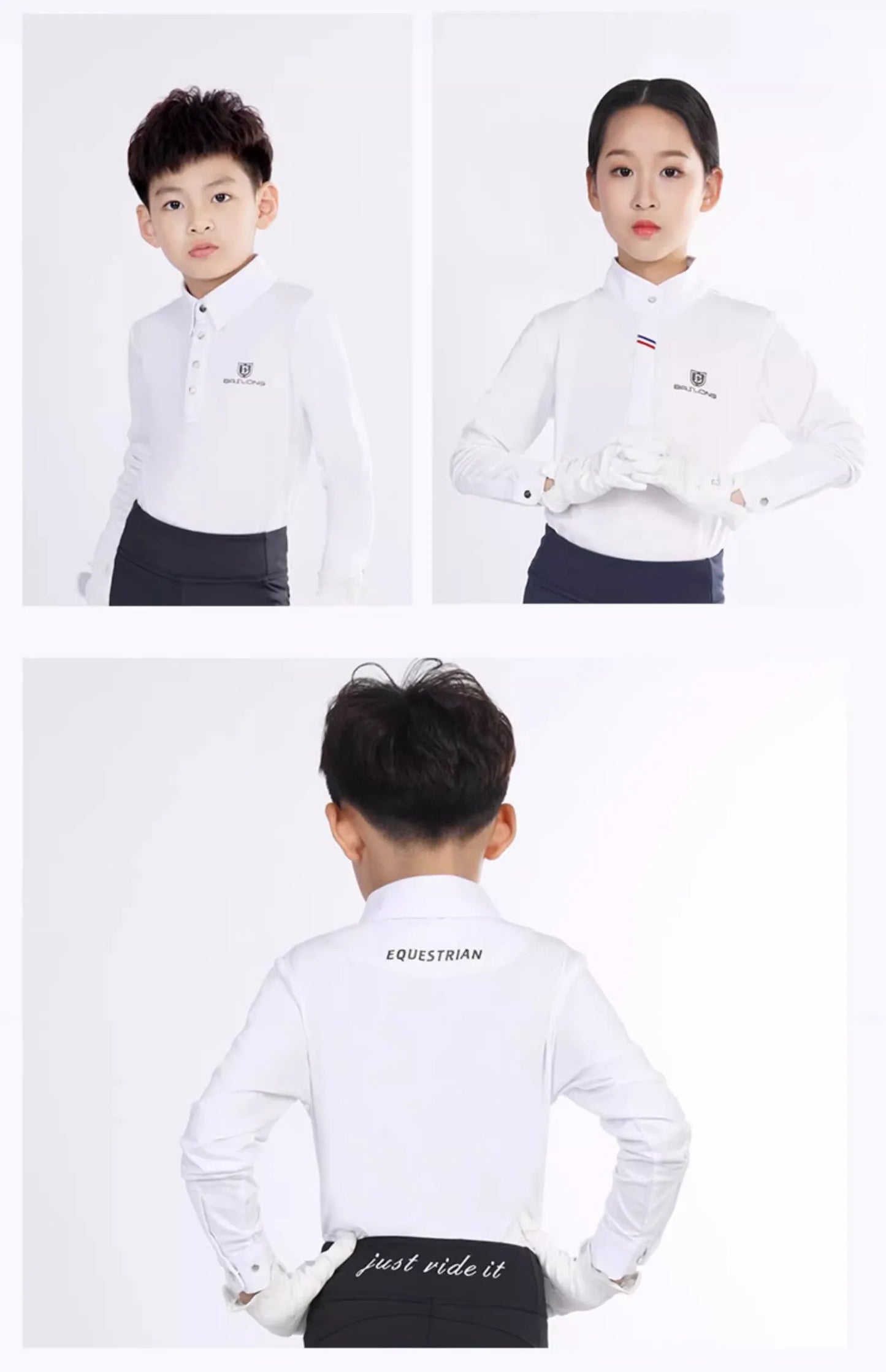 Baslong T-shirt pour enfants, haut à manches longues, protection solaire respirante, vêtements de chevalier pour garçons et filles, compétition d'équitation, vêtements de chevalier