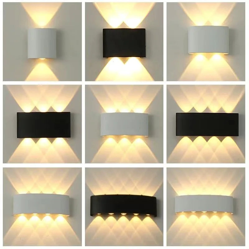 Mur LED lumière extérieure intérieure 2W 4W 6W 8W 10W AC85-265V haut vers le bas blanc noir lumière moderne pour maison jardin chambre couloir