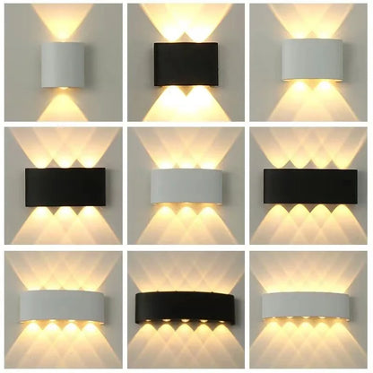 Mur LED lumière extérieure intérieure 2W 4W 6W 8W 10W AC85-265V haut vers le bas blanc noir lumière moderne pour maison jardin chambre couloir
