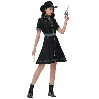 Costume de Cosplay de Cowgirl d'halloween pour femmes adultes, ensemble de robe fantaisie de fête de carnaval, Costume occidental noir pour spectacle sur scène