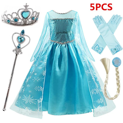Elsa Costume for Girls 2024 Carnival Party Snow Queen Luxury Cosplay Costume Birthday Party Outfit Elsa Princess 3-10Y Kid Dress