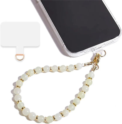 Marble Beaded Phone Wrist Strap, Detachable Cellphone Lanyard with Tether Tab, Hands-Free Wristlet Bracelet, Grip for Women