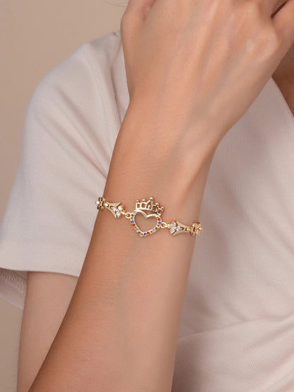 Fan Sibao-Bracelet creux en or incrusté pour femme, couronne de cœur, cadeau de la fête des Léons, contre-indiqué