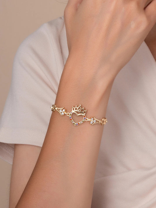 Fan Sibao-Bracelet creux en or incrusté pour femme, couronne de cœur, cadeau de la fête des Léons, contre-indiqué