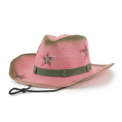 Western Wild West Sheriff Hat With Five Star Party Costume For Men Lady Jazz Cowgirl Wide Cowboy Hat Unique Star Badge Decors