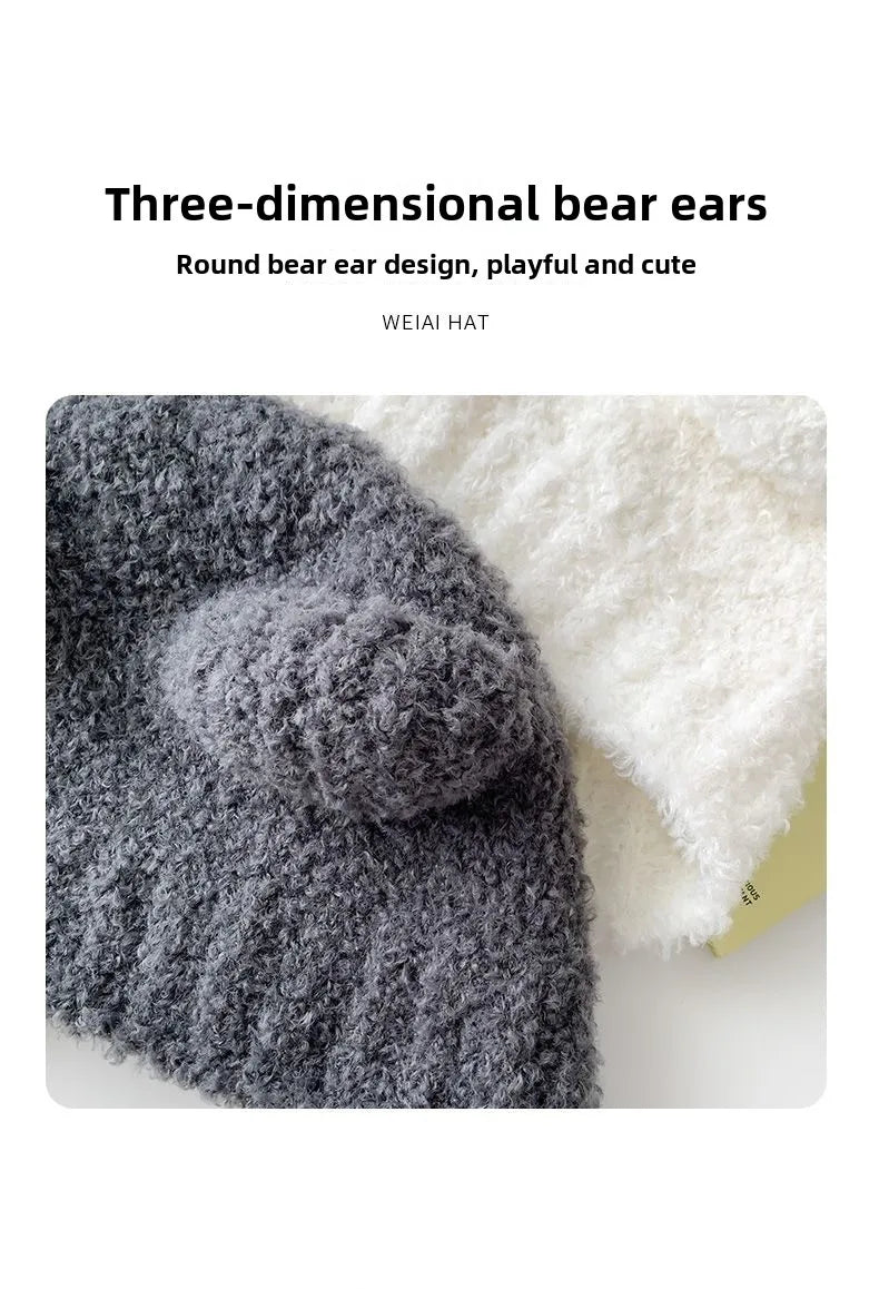 Chapeau en laine avec oreilles d'ours pour femme, bonnet de protection des oreilles à lacets, bonnets de bombardier pour l'extérieur, chaud, mode, cadeau de nouvel an, automne, hiver