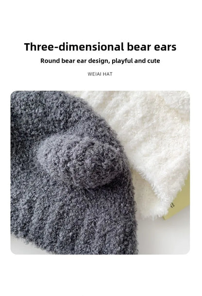 Chapeau en laine avec oreilles d'ours pour femme, bonnet de protection des oreilles à lacets, bonnets de bombardier pour l'extérieur, chaud, mode, cadeau de nouvel an, automne, hiver