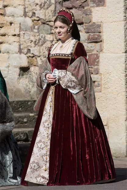 Robe Costume Tudor Victorien Velours Reine Elizabeth Historique Renaissance Élisabéthaine Tudor Anne Boleyn Robe Rouge