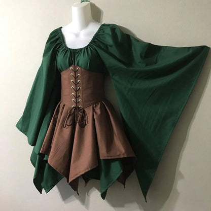 Medieval Costume Women Renaissance Medieval Dress Fairy Elf Traditional Irish Viking Costume Elf Ear for Halloween Party