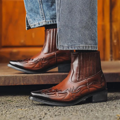 New Men's Boot Handmade Wedge Ankle Boots for Men Western Cowboy Boots Unisex Men's Leather Shoes Hard-Wearing
