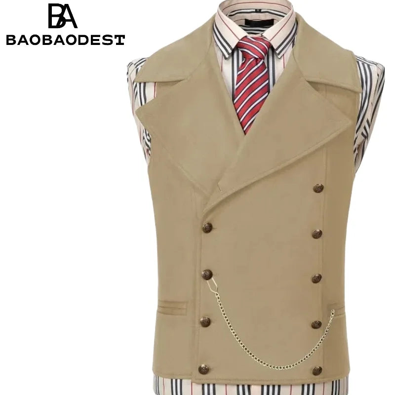 Men's Suede Cowboy Vest | Double Breasted Faux Leather Waistcoat with Large Lapel for Western/Casual  Ornate Stitching