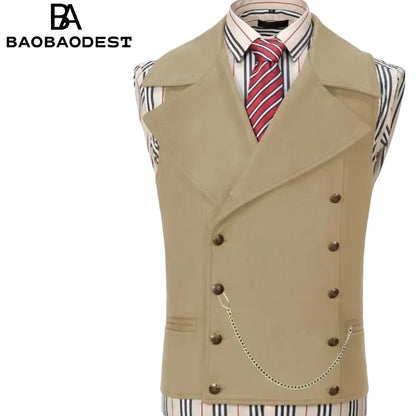 Men's Suede Cowboy Vest | Double Breasted Faux Leather Waistcoat with Large Lapel for Western/Casual  Ornate Stitching