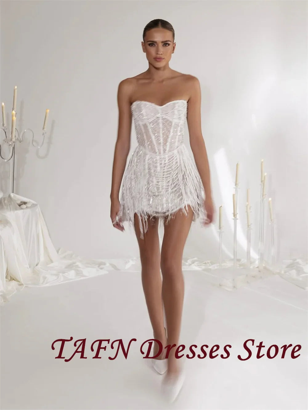 TAFN Luxury Beading Sequines Short Party Prom Dresses Handmade Customized Mermaid Mini Evening Gown Lace-up Back Sweetheart Neck