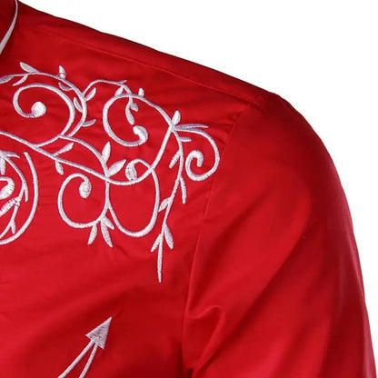 Chemise brodée à la main de style occidental, chemise rétro américaine, chemise brodée tendance pour homme, haut respirant, tailles S à 2XL