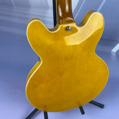 Guitare électrique jaune à corps semi-creux, pont fixe, expédié depuis les états-unis