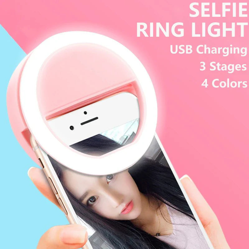 Mini Anneau Lumineux LED Rechargeable, Éclairage à 3 Niveaux, pour Téléphone, Tablette et Ordinateur Portable