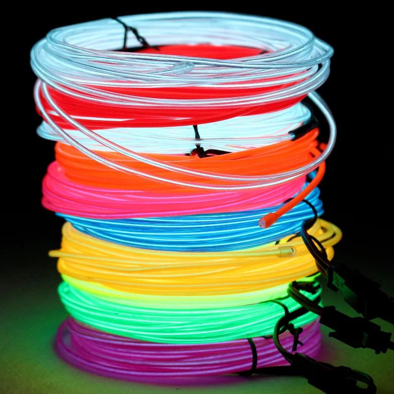 Câble lumineux EL Wire 1m/3m/5m, lumières d'ambiance intérieure de voiture, fête de danse, maison, néon, bricolage, Costumes, décoration, bande LED, lumière ambiante