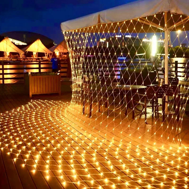 LED Net Mesh String Lights, 8 Modes, 220V, 110V, EU Plug, Festival Decoration, Christmas, Halloween, New Year 2026, Wedding Party