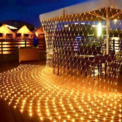 LED Net Mesh String Lights, 8 Modes, 220V, 110V, EU Plug, Festival Decoration, Christmas, Halloween, New Year 2026, Wedding Party