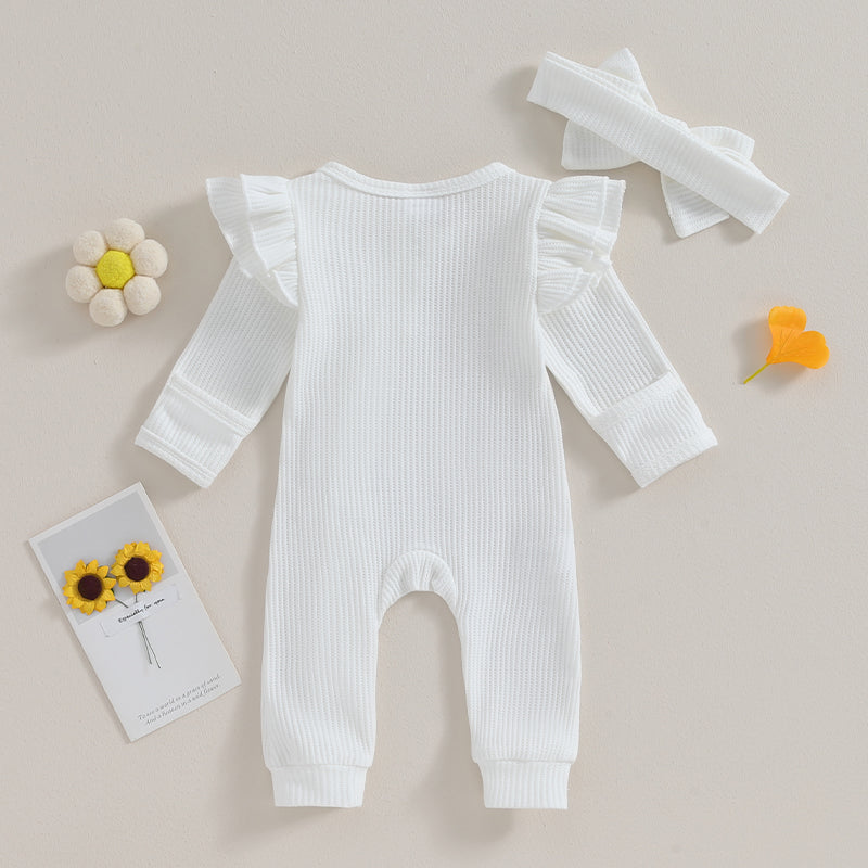 FOCUSNORM 0-12M Autumn Infant Baby Girls Boys Jumpsuit 2pcs Solid Color Round Neck Ruffles Long Flying Sleeve Zipper Jumpsuits