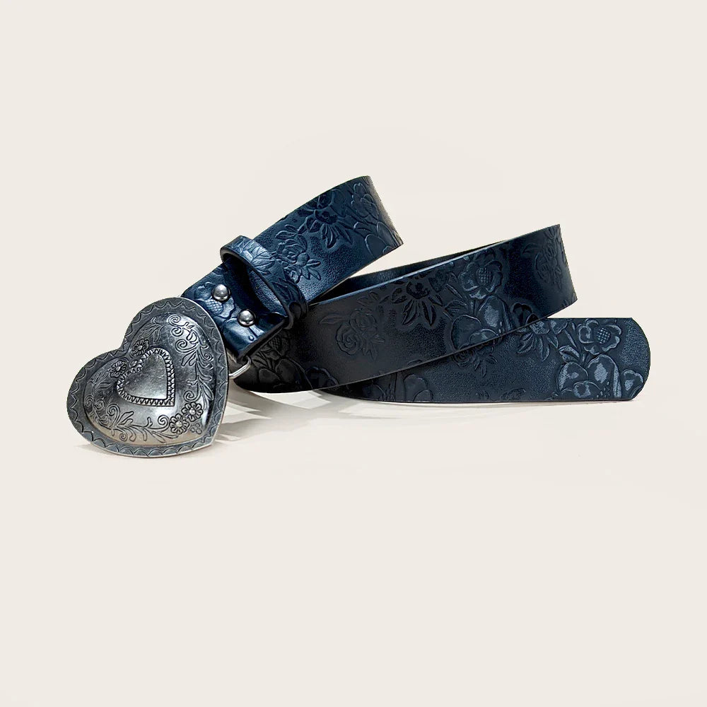 Retro love buckle PU Leather belt For Women fashion leisure suitable for daily commuting Western Cowboy Punk Jeans Waistband
