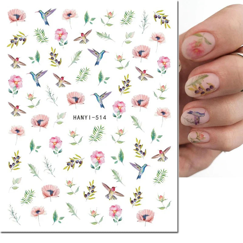 3d Nail Art Stickers Winter Autumn Golden Leaves Red Roses Flowers Decals For Nails Decoration Manicure Salon Beauty