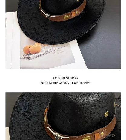Faux Leather Western Cowboy Hats For Women Men Vintage Gentleman Cowgirl Jazz hat Holidays Party Cosplay Hat