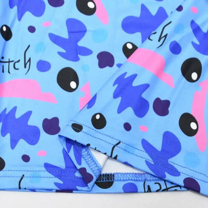 Costume de Cosplay Lilo et Stitch pour filles, robe de princesse bleue foncée imprimée, manches volantes, longueur aux genoux