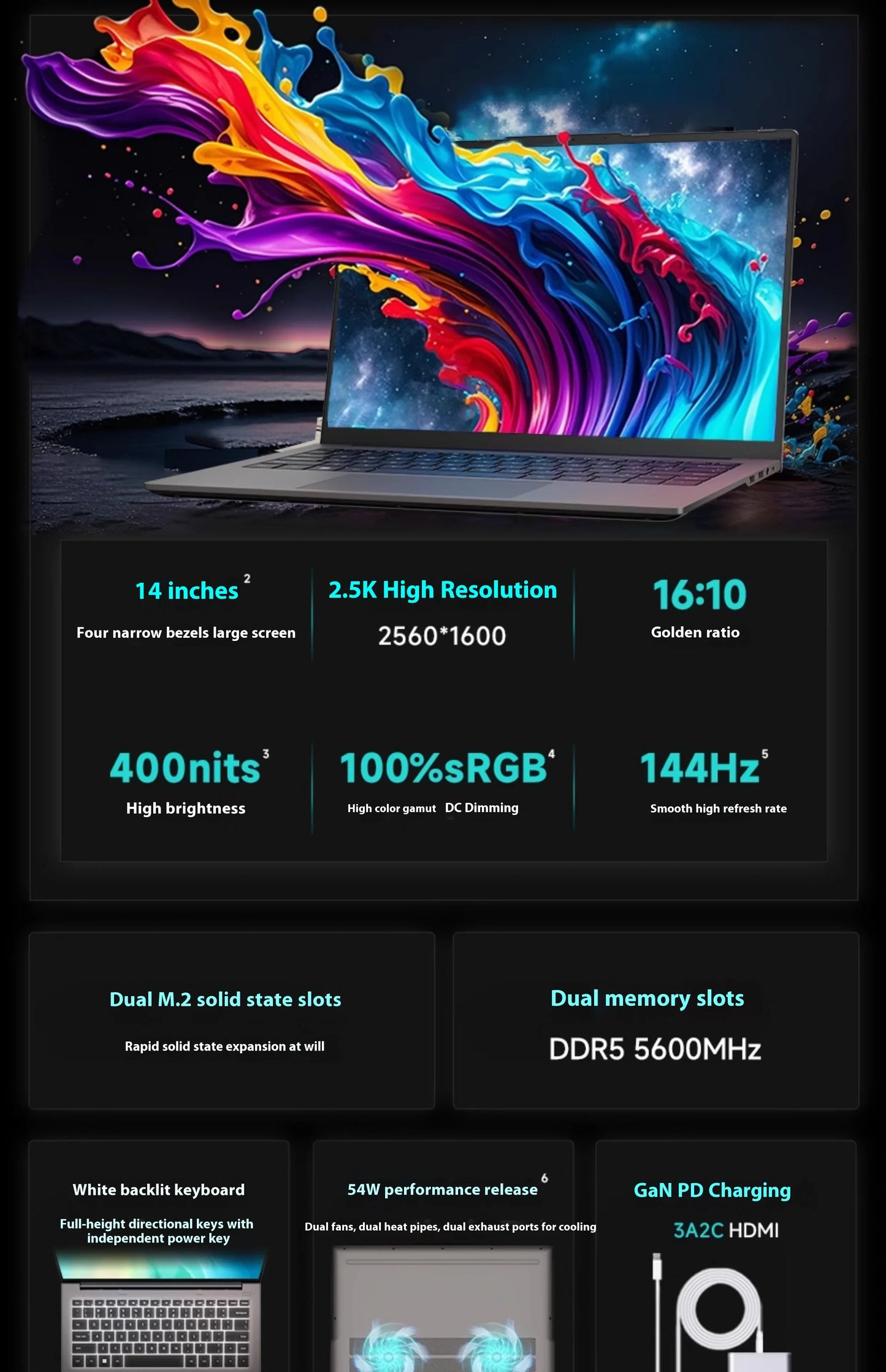 FIREBAT U4E 14 Inch Ryzen7 8745HS/7640HS  Radeon 780/760M DDR5 144Hz 2.5K Wifi6 BT5.1 16GB 512GB Gaming Gamer Bussiness Laptop