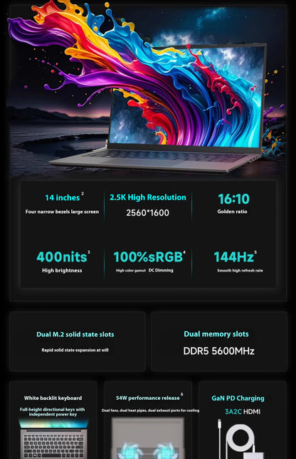 FIREBAT U4E 14 Inch Ryzen7 8745HS/7640HS  Radeon 780/760M DDR5 144Hz 2.5K Wifi6 BT5.1 16GB 512GB Gaming Gamer Bussiness Laptop