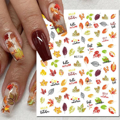 3d Nail Art Stickers Winter Autumn Golden Leaves Red Roses Flowers Decals For Nails Decoration Manicure Salon Beauty
